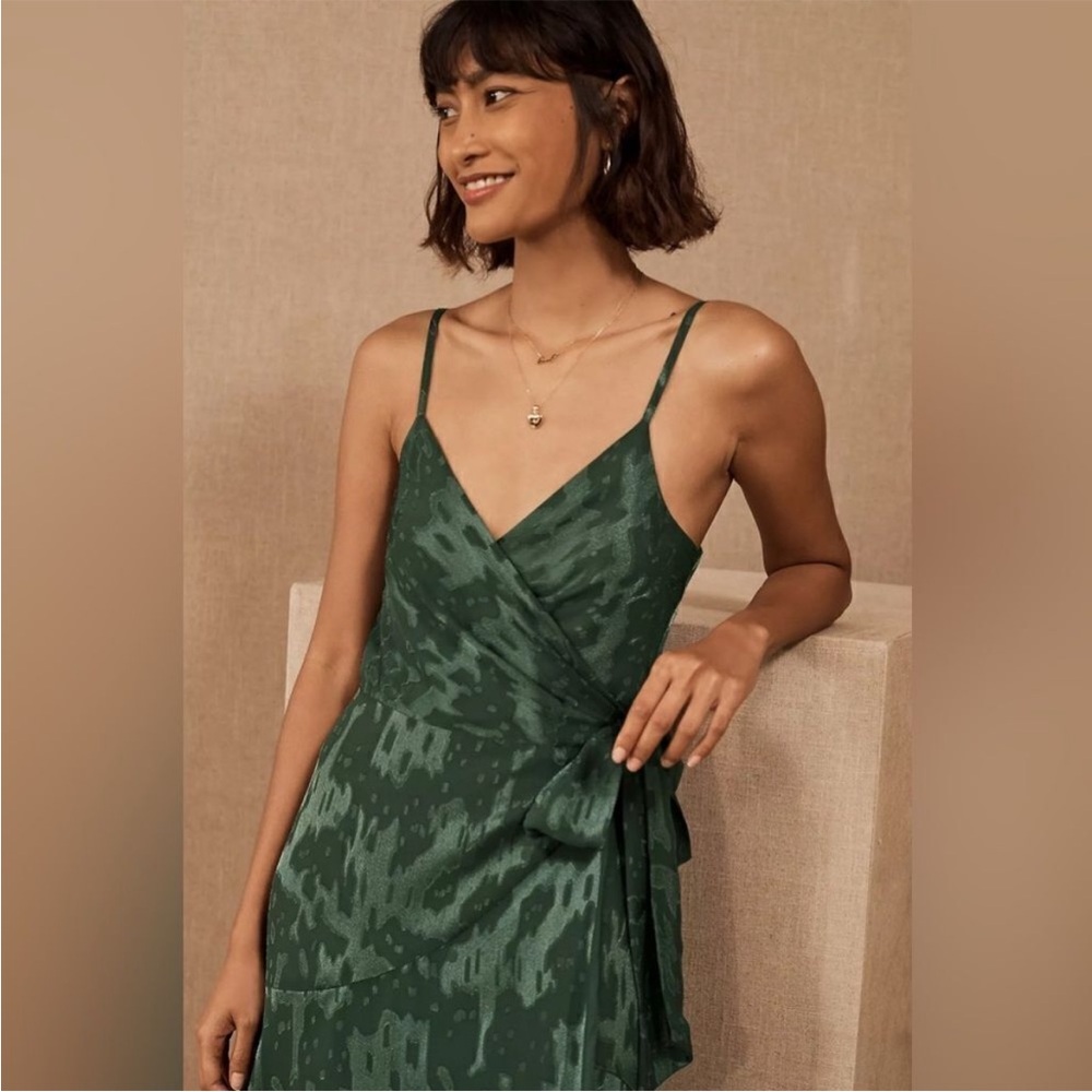 BHLDN Hutch Anthropologie Green silk wrap dress